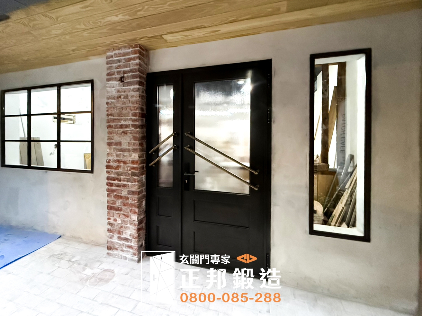 C9B-1076(古典褐,黑色多一點)門把3803 板橋玻璃造型門安裝案例 (4)