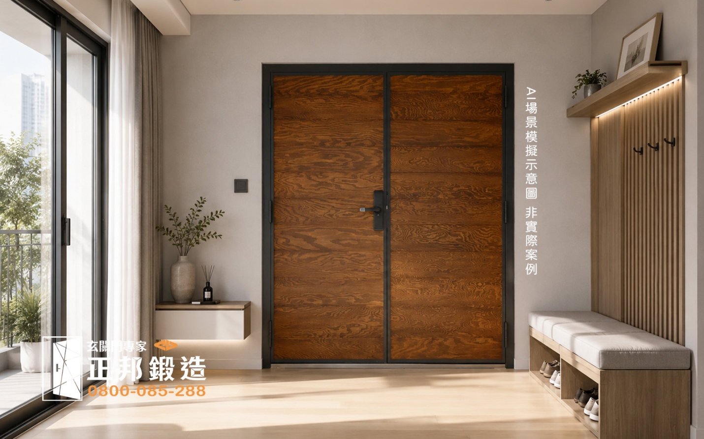 木製大門案例分享|C9B-3004雙開木紋大門與現代住宅玄關設計