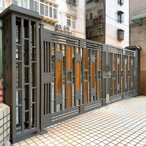 不銹鋼木紋烤漆格柵大門C9C-4064