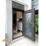新竹玄關門包框 FR-8679M1咖啡消光 銀波玻璃
