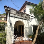 古典鍛造遮雨棚C9G-1028(古典褐)(3mm透明平板PC板) 安裝於歐式建築門廊