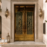 AI 模擬示意圖：正邦鍛造C9B-1072鍍鈦雙開門 金碧輝煌奢華門面設計-居家布置