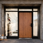 店面玻璃門-門面設計-玻璃隔音門-正邦鍛造-工業風住宅外觀，紅磚與水泥混合外牆設計
