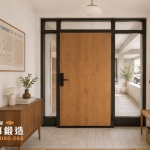 店面玻璃門-門面設計-玻璃隔音門-正邦鍛造-北歐復古風格玄關，白色牆面設計