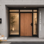 店面玻璃門-門面設計-玻璃隔音門-正邦鍛造-日系精品飯店外觀，淺灰色水泥設計