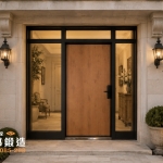 店面玻璃門-門面設計-玻璃隔音門-正邦鍛造-法式城堡建築，米白色石灰石外牆設計