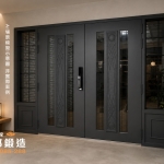 AI 模擬示意圖：正邦鍛造C9B-1084 (烤漆顏色FR-2910) 桃園門面包框 0970960683  日式土間玄關，淺灰色硅藻土牆面，水泥粉光地面設計