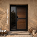 侘寂風玄關門設計推薦｜C9B-3026南方松木紋玄關門與透天住宅門面規劃